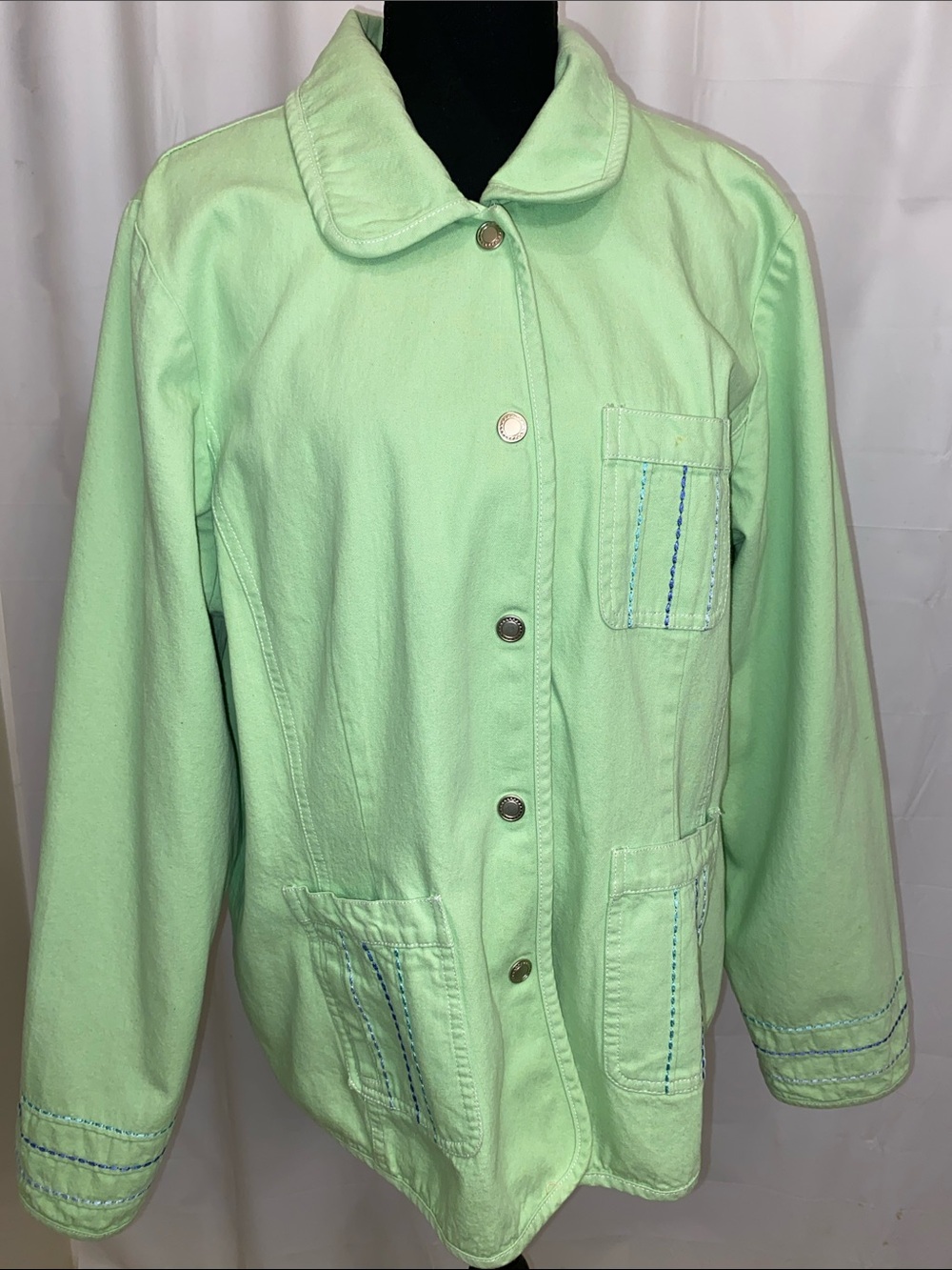 Denim&Co Mint Green Utility Snap Button-Front Jacket